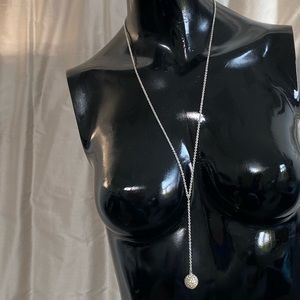 Disco ball drop silver & rhinestone necklace